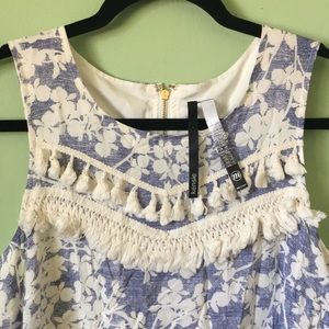 Kensie blue floral dress with fun accent neckline